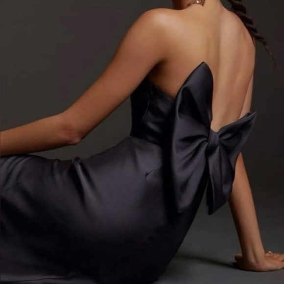 Hutch NWT Anthropologie Slim Bow-Back Mini Black Strapless Slit Dress Sz 4 *READ - Picture 3 of 13